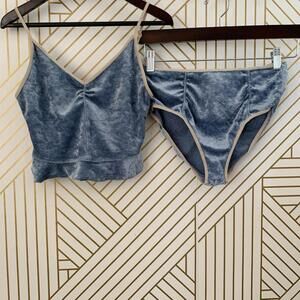 Free People Dream of Me Velour Two Piece Set Pajama Velvet Sky Ice blue XS
